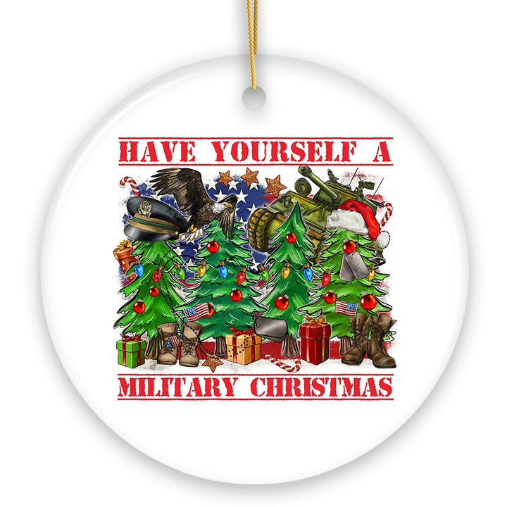 Have Yourself a Military Christmas Trees Ornament, Patriotic US Veterans Gift Ceramic Ornament OrnamentallyYou 