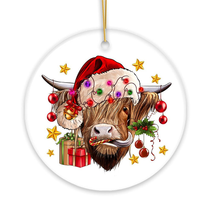 Highland Cow Christmas Ornament, Cattle Tree Decoration Ceramic Ornament OrnamentallyYou 