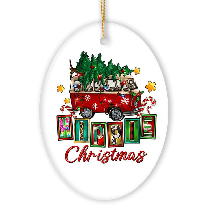 Hippy Christmas Festive and Fun Holiday Ornament with Van and Tree Ceramic Ornament OrnamentallyYou 
