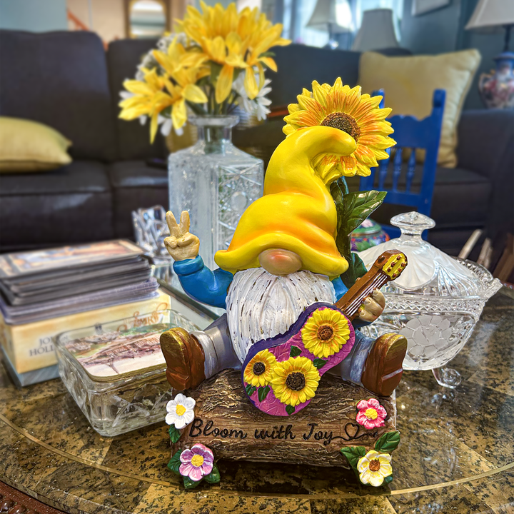 Bloom with Joy Sunflower Gnome 10" Garden Statue Figurine with Guitar, Spring and Summer Home Decoration