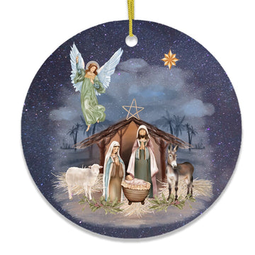Jesus and Mary Nativity Night Art Illustration Christmas Ornament Ceramic Ornament OrnamentallyYou 