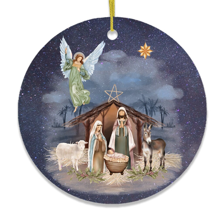 Jesus and Mary Nativity Night Art Illustration Christmas Ornament Ceramic Ornament OrnamentallyYou 