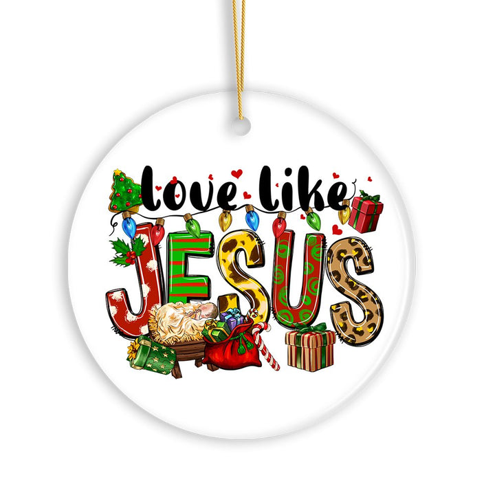 Love like Jesus Playful Christmas Plaid Religious Ornament Ceramic Ornament OrnamentallyYou 