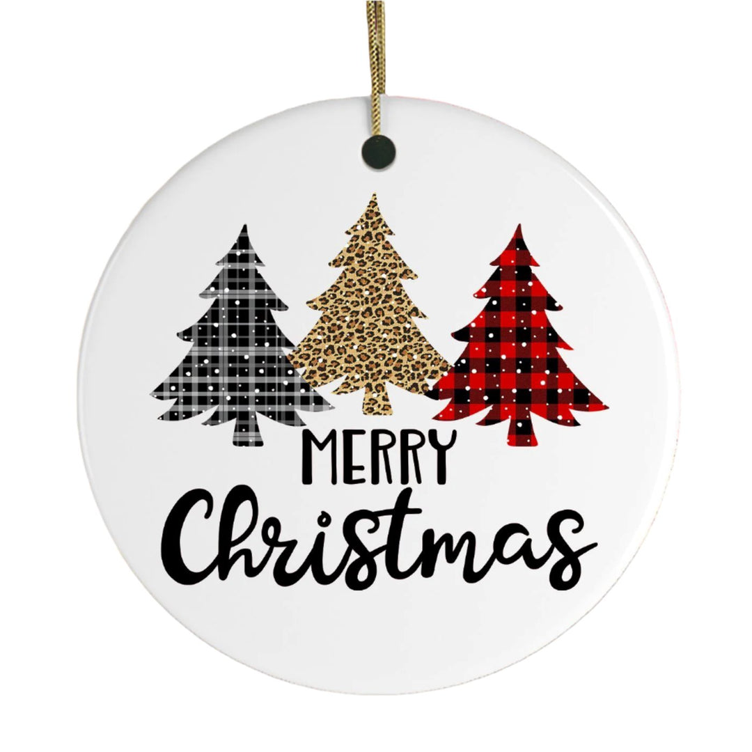 Merry Christmas Plaid Trees Ornament Ceramic Ornament OrnamentallyYou 