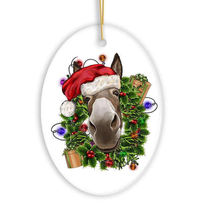 Merry Donkey Christmas Ornament, Ceramic Tree Decoration Ceramic Ornament OrnamentallyYou 
