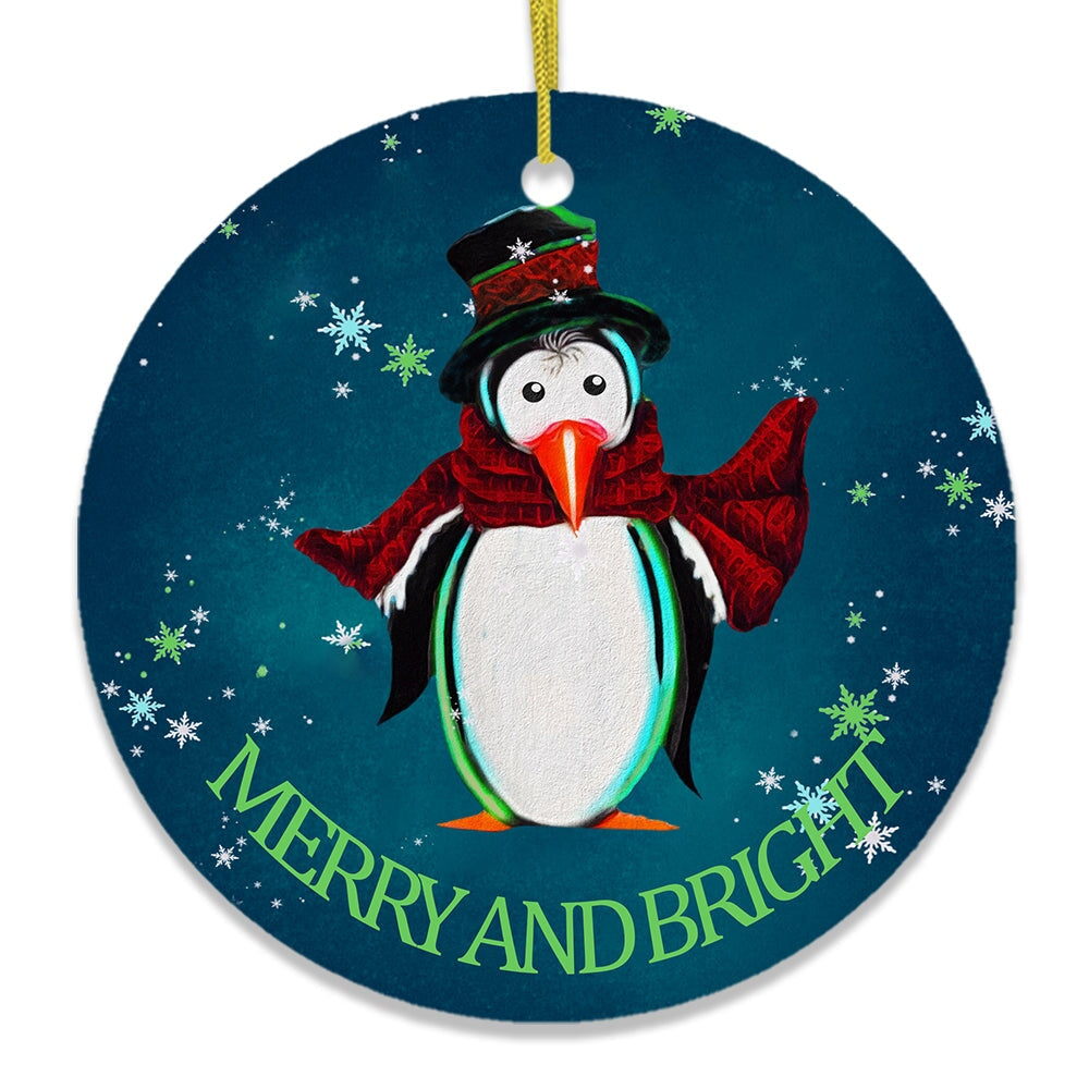 Merry and Bright Penguin Christmas Ornament Ceramic Ornament OrnamentallyYou 