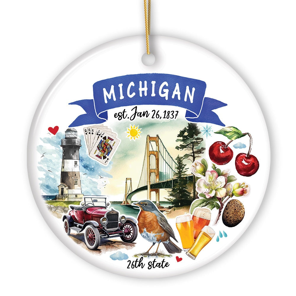 Artistic Michigan State Themes and Landmarks Christmas Ornament Ceramic Ornament OrnamentallyYou 