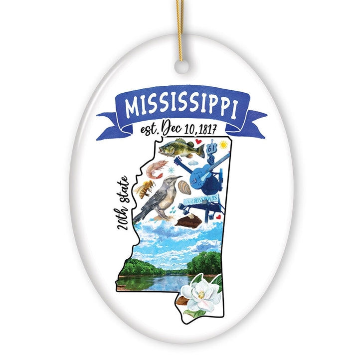 Artistic Mississippi State Themes and Landmarks Christmas Ornament Ceramic Ornament OrnamentallyYou 