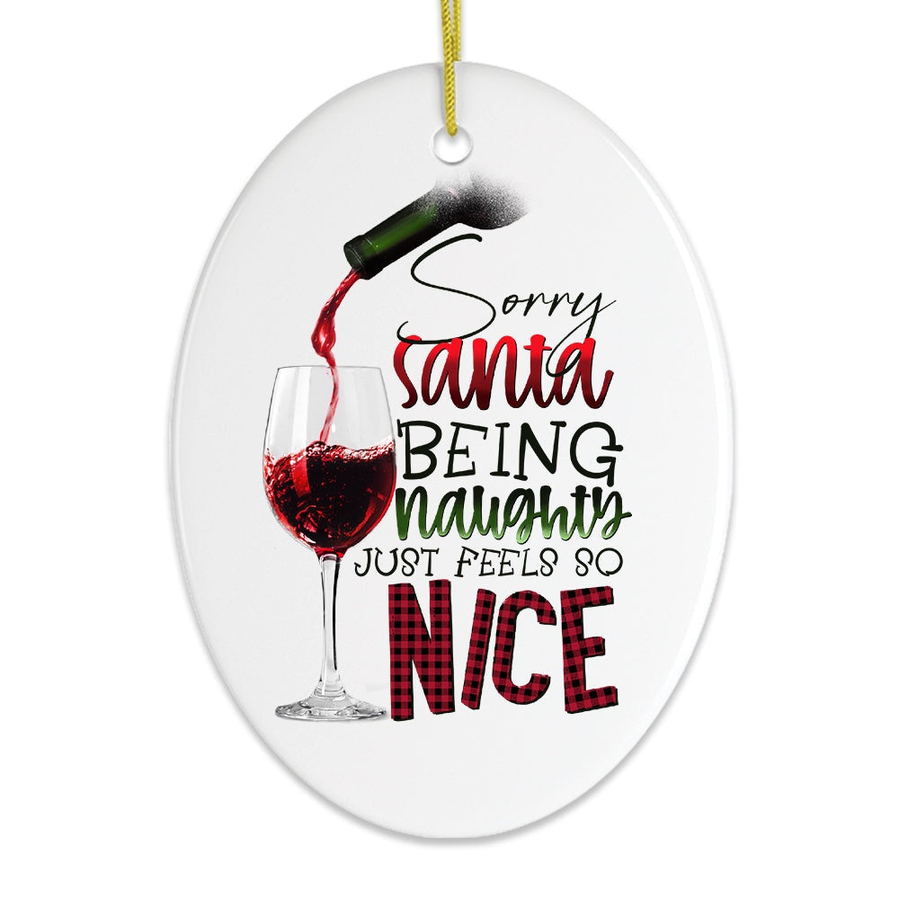 Naughty Wine Drinker Funny Christmas Ornament Ceramic Ornament OrnamentallyYou 