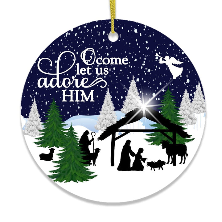 O Come Let us Adore Him Nativity Birth of Christ Christmas Ornament Ceramic Ornament OrnamentallyYou 