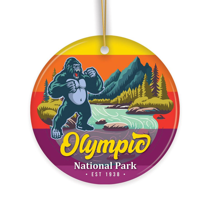 Olympic National Park Retro Style Ornament, Washington USA Tourist Attraction and Gift Ceramic Ornament OrnamentallyYou 