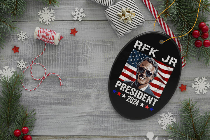 RFK JR for President 2024 Vintage Art Ornament, Robert Kennedy OrnamentallyYou Oval Black 