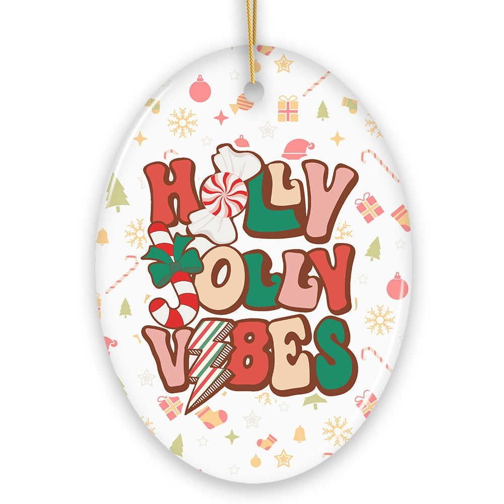 Retro Holly Jolly Vibes Throwback Christmas Ornament Ceramic Ornament OrnamentallyYou 
