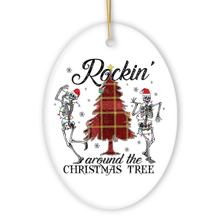 Rockin Around the Christmas Tree Dancing Skeleton Ornament Ceramic Ornament OrnamentallyYou 