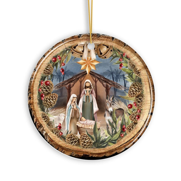 Rustic Nativity Birth of Christ Scene Ornament, Christianity and Son of God Ceramic Ornament OrnamentallyYou 