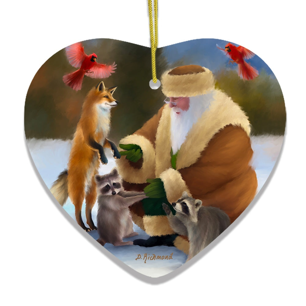 Santa's Farm Critters Christmas Ornament, Folk Themed Raccoon, Fox, and Cardinal Ceramic Ornament OrnamentallyYou 
