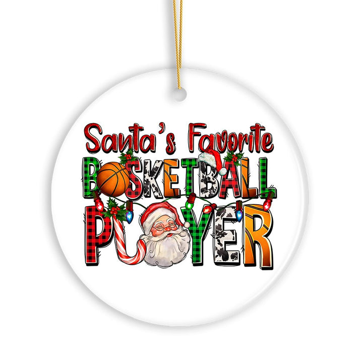 Santa’s Favorite Basketball Player Plaid Christmas Ornament, Athelete Gift Ceramic Ornament OrnamentallyYou 