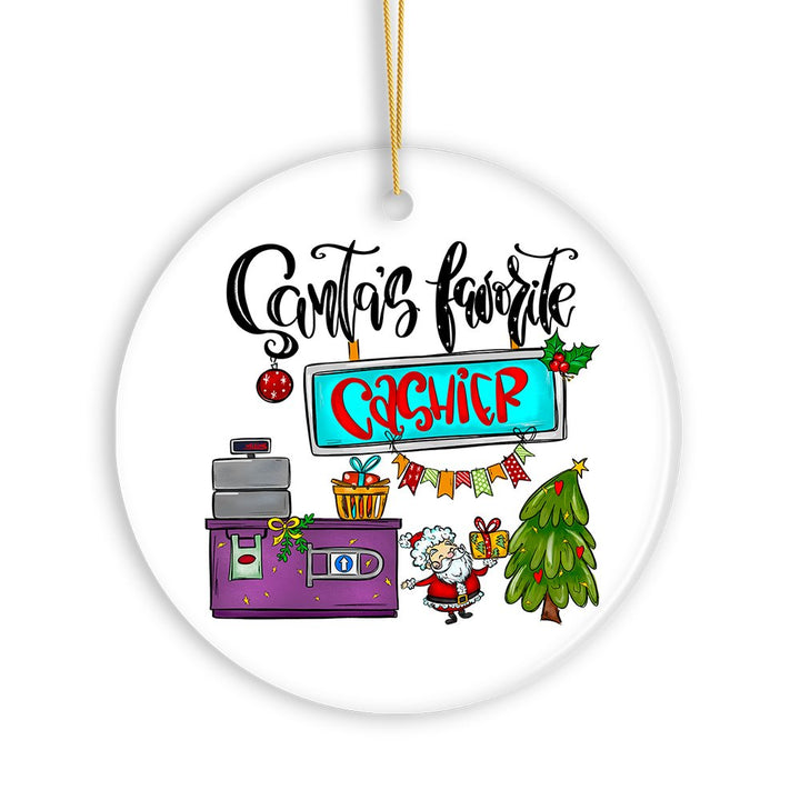 Santa’s Favorite Cashier Christmas Ornament, Appreciation Gift for Clerk Ceramic Ornament OrnamentallyYou 