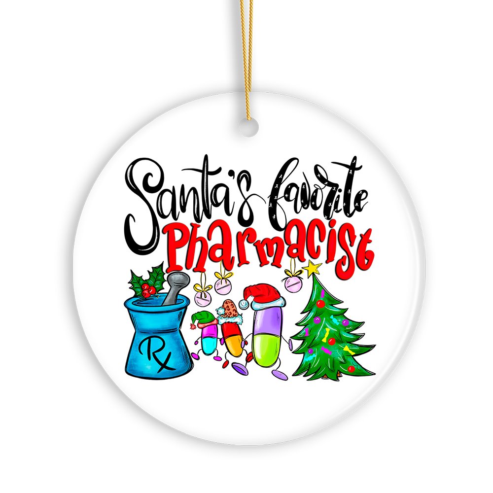 Santa’s Favorite Pharmacist Christmas Ornament, Pharmacy Appreciation Gift Ceramic Ornament OrnamentallyYou 