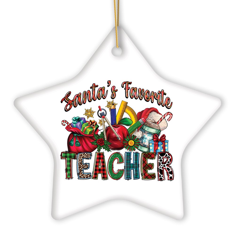 Santa’s Favorite Teacher Fun Holiday Christmas Ornament Ceramic Ornament OrnamentallyYou 