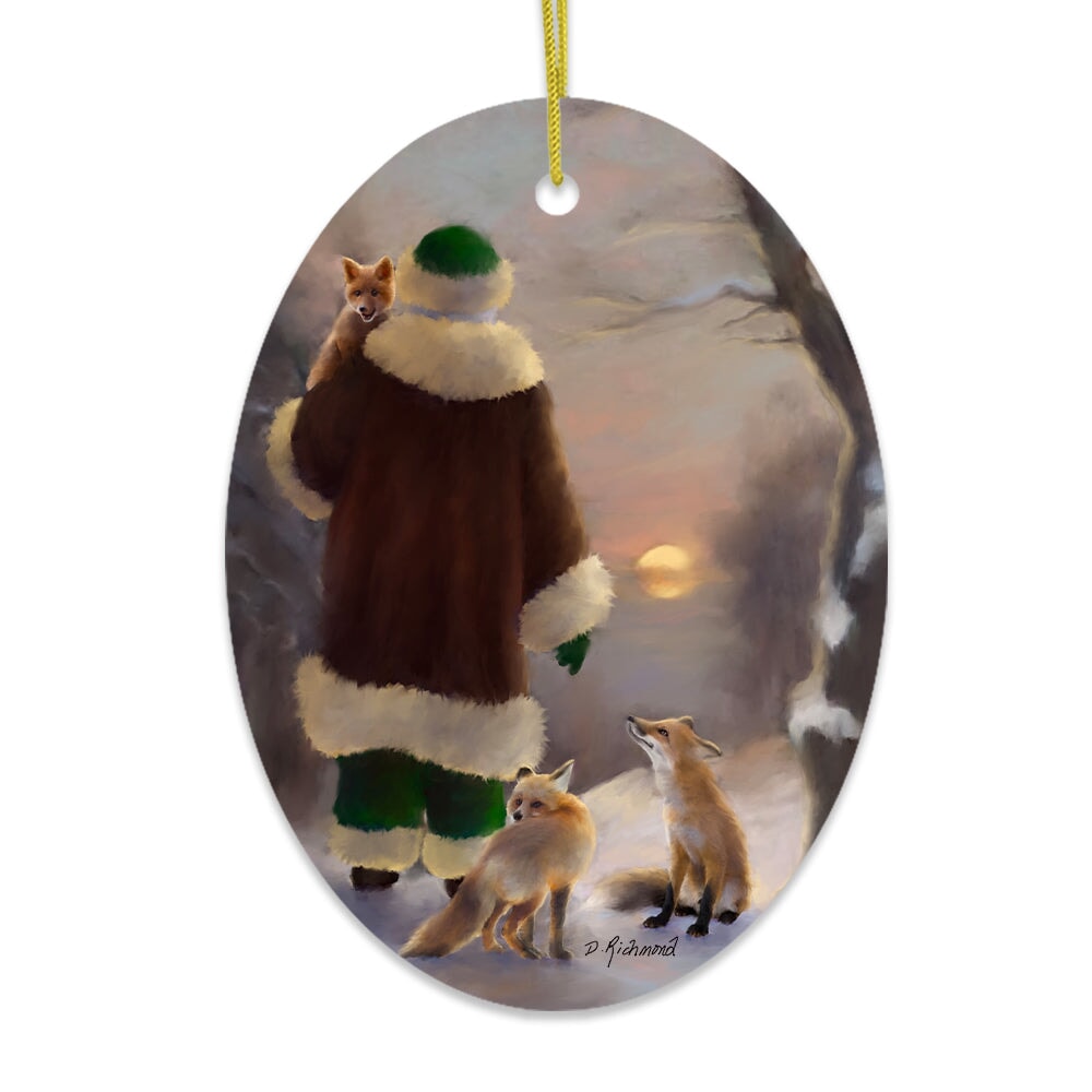 Santa's Foxes Woodland Sunset Art Christmas Ornament Ceramic Ornament OrnamentallyYou 