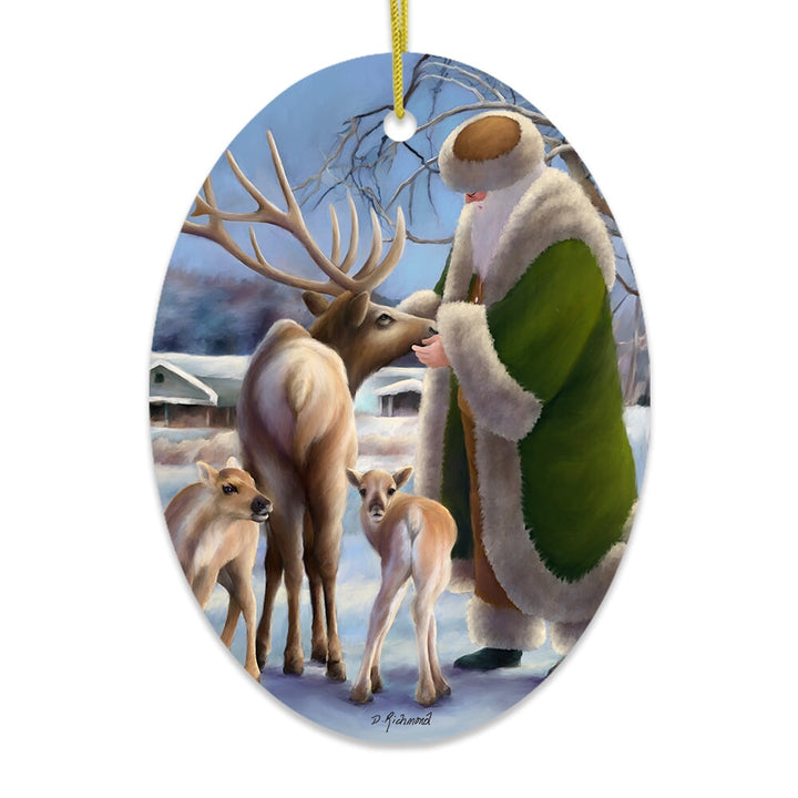 Santa's Reindeer Farm Christmas Ornament Ceramic Ornament OrnamentallyYou 