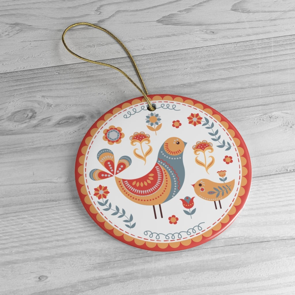 Scandinavian Folk Bird Christmas Ornament Ceramic Ornament OrnamentallyYou 