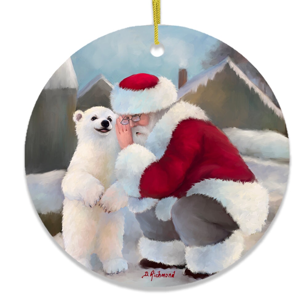Sharing Secrets Santa and Polar Bear Winter Dream Christmas Ornament Ceramic Ornament OrnamentallyYou 