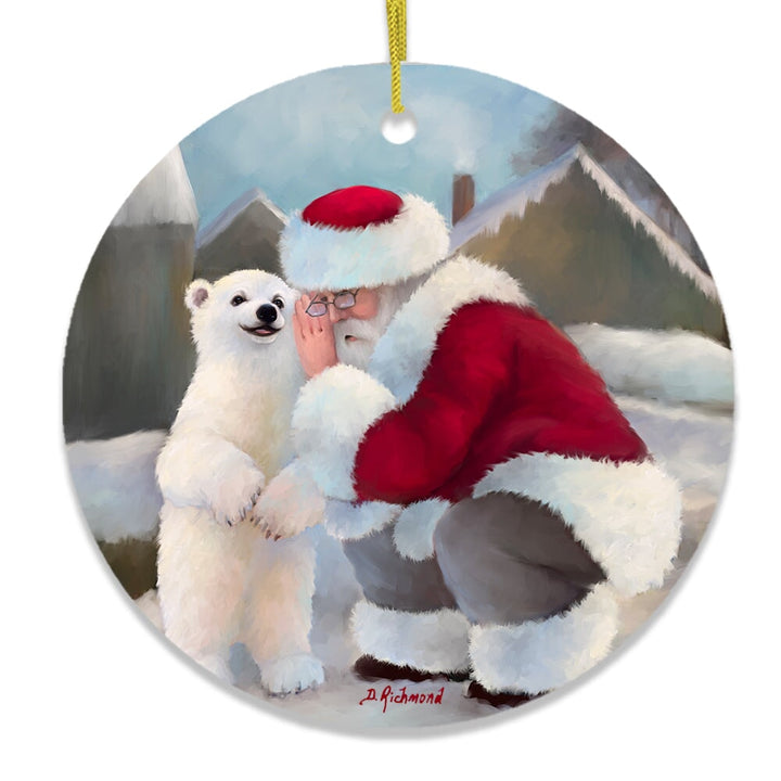 Sharing Secrets Santa and Polar Bear Winter Dream Christmas Ornament Ceramic Ornament OrnamentallyYou 