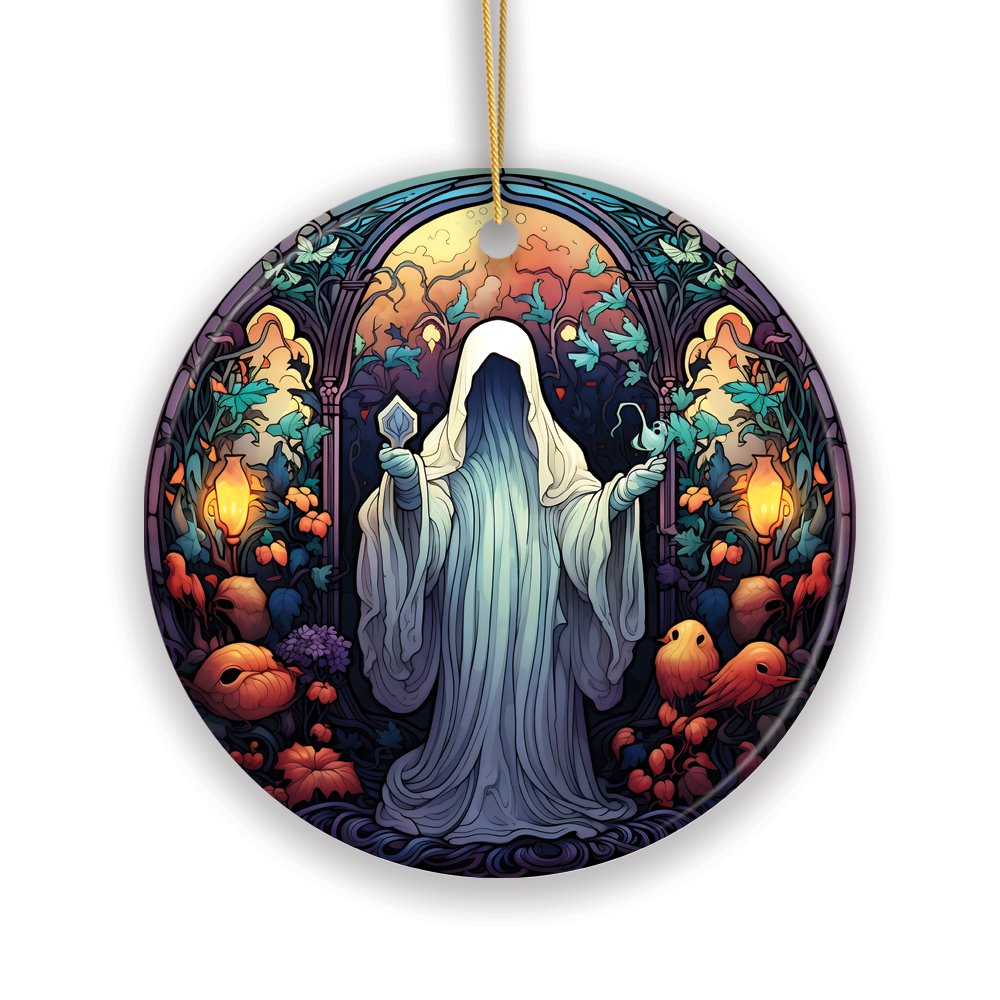 Spectral Shivers Hauntingly Scary Ghost Stained Glass Style Ceramic Ornament, Halloween Themed Christmas Gift Ceramic Ornament OrnamentallyYou 