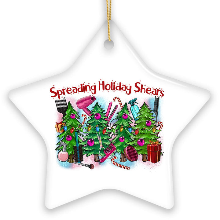 Spreading Holiday Shears Hairstylist Cute Christmas Ornament, Hairdresser Gift Ceramic Ornament OrnamentallyYou 