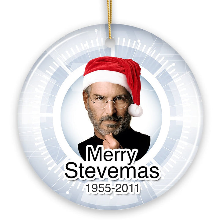 Steve Jobs Merry Stevemas Memorial Christmas Ornament, Gift for Technology Company Founder Ceramic Ornament OrnamentallyYou 
