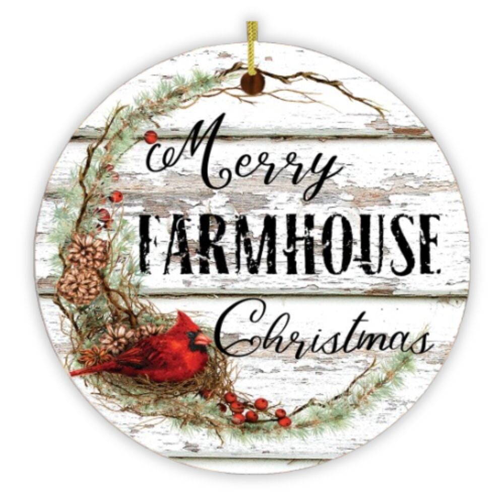 Merry Farmhouse Christmas Ornament Ceramic Ornament OrnamentallyYou 