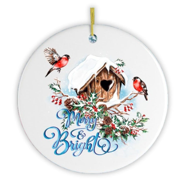 Merry & Bright Artistic Birdhouse Christmas Ornament Ceramic Ornament OrnamentallyYou 