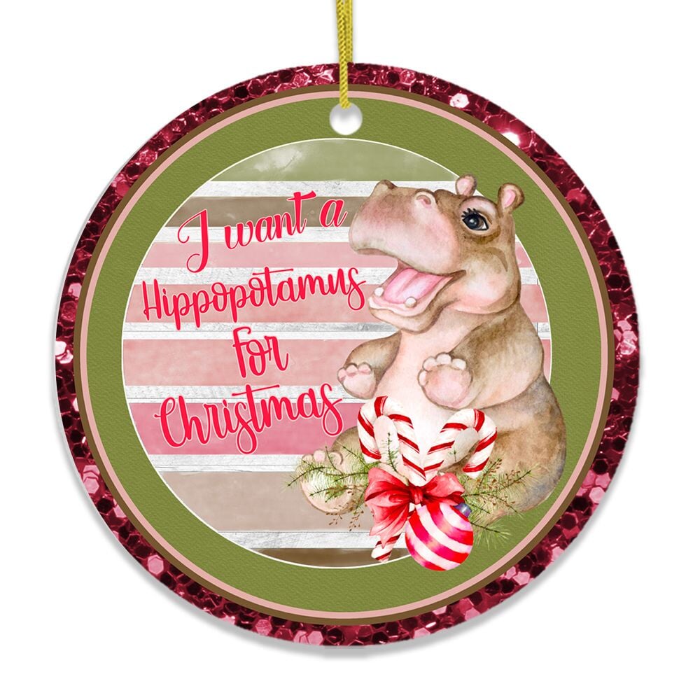 I Just Want a Hippopotamus for Christmas Ornament Ceramic Ornament OrnamentallyYou 