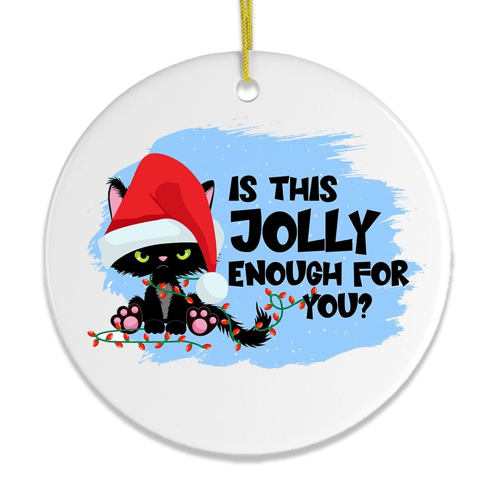 Funny Black Cat Cranky Christmas Humor Ornament Ceramic Ornament OrnamentallyYou 