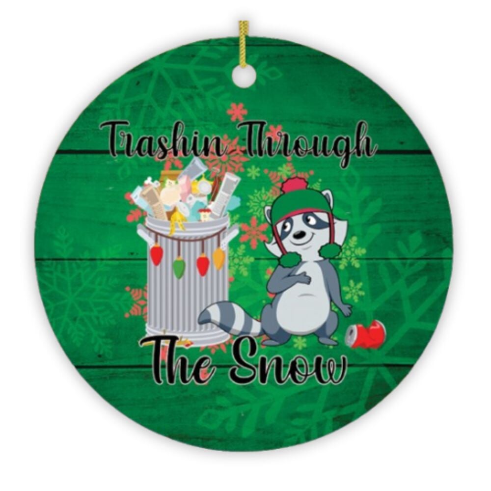 Trashin Through the Snow Raccoon Christmas Ornament Ceramic Ornament OrnamentallyYou 