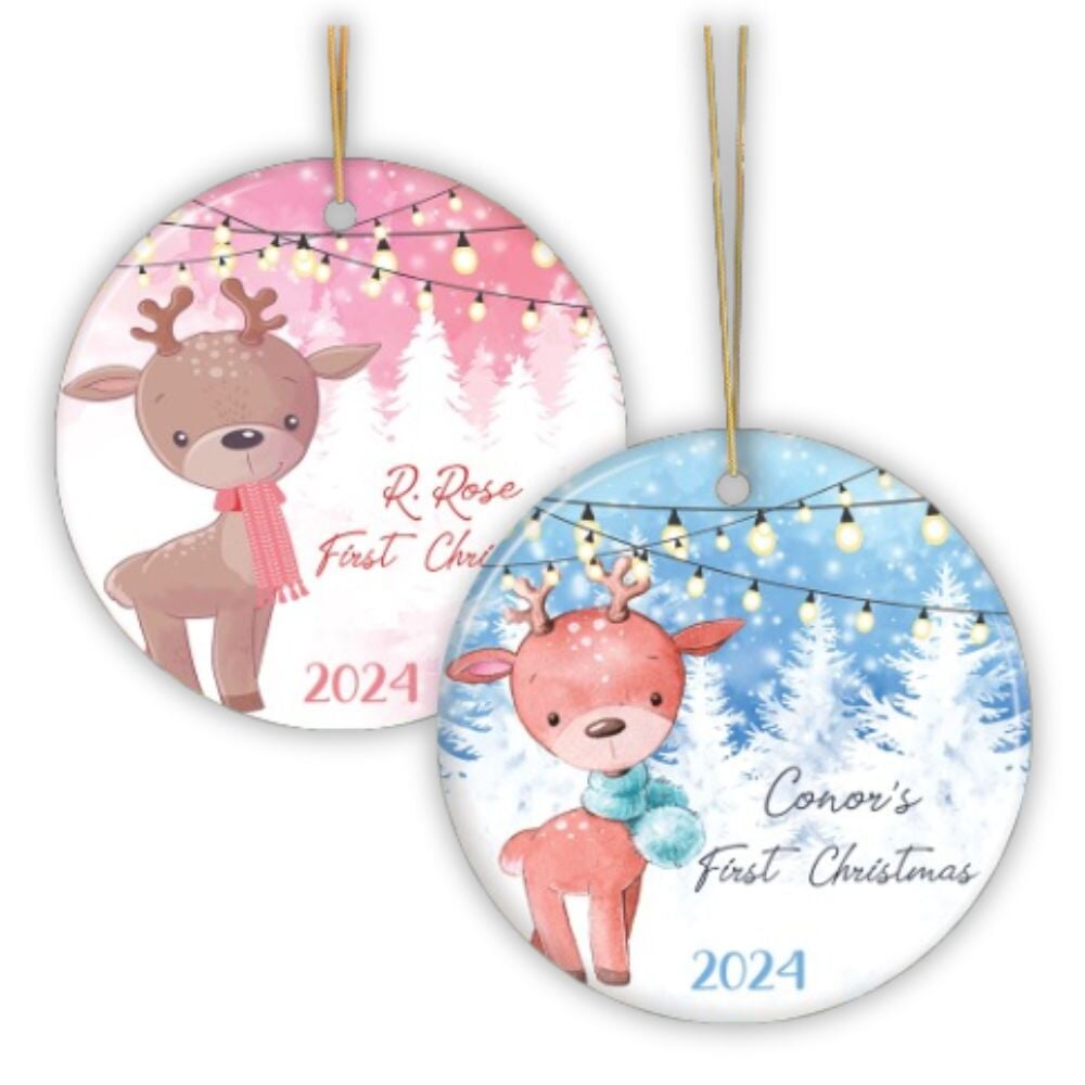 Baby Reindeer First Christmas Male and Female Personalized Ornament Ceramic Ornament OrnamentallyYou 