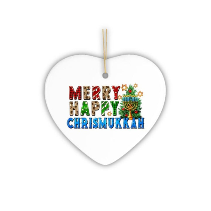 Merry Happy Chrismukkkah Festive Ornament, Christmas and Hanukkah Chanukah Theme Ceramic Ornament OrnamentallyYou 