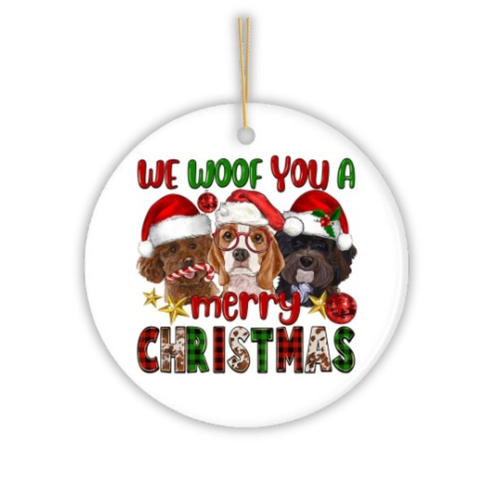 We Woof You a Merry Christmas Cute Dogs Ornament, Pet Theme Holiday Decoration Ceramic Ornament OrnamentallyYou 