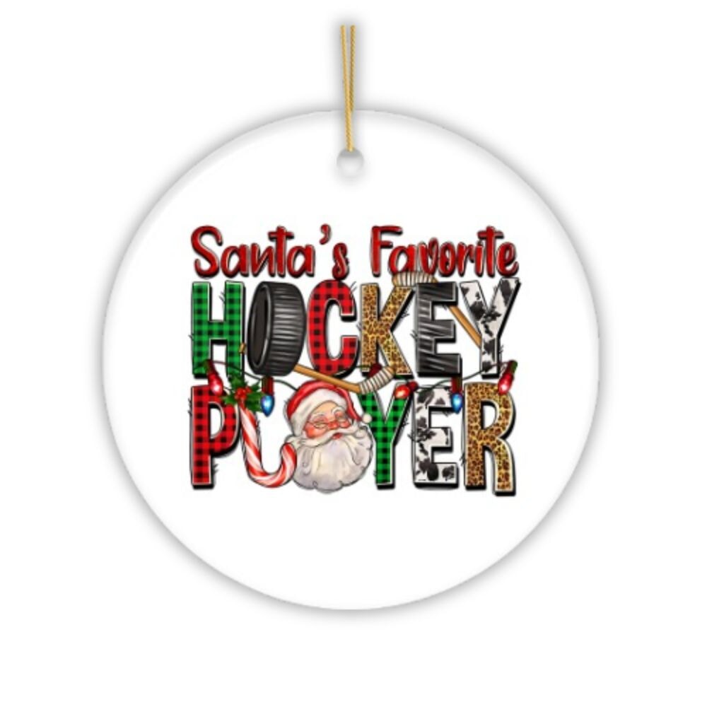 Santa’s Favorite Hockey Player Christmas Plaid Ornament Ceramic Ornament OrnamentallyYou 