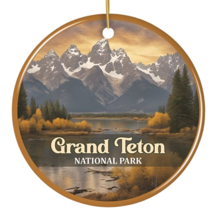 Grand Teton National Park Retro Style Ornament, Wyoming USA Tourist Attraction and Gift Ceramic Ornament OrnamentallyYou 