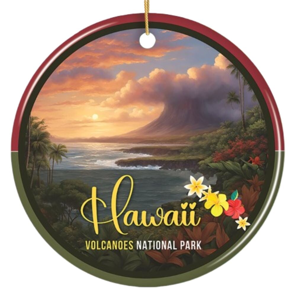 Hawaii Volcanoes National Park Retro Style Ornament, Hawaii USA Tourist Attraction and Gift Ceramic Ornament OrnamentallyYou 