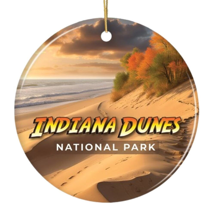 Indiana Dunes National Park Retro Style Ornament, Indiana USA Tourist Attraction and Gift Ceramic Ornament OrnamentallyYou 