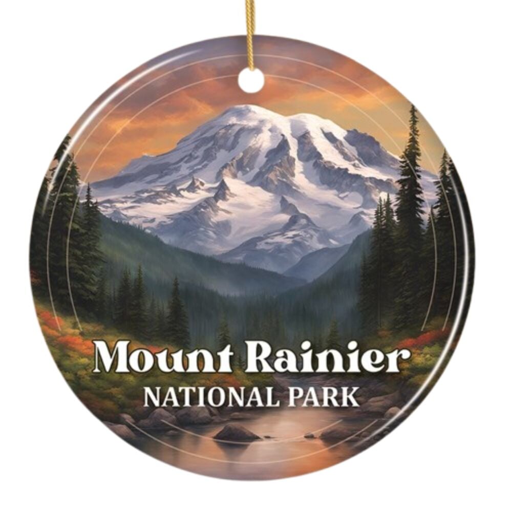 Mount Rainier National Park Retro Style Ornament, Washington USA Tourist Attraction and Gift Ceramic Ornament OrnamentallyYou 