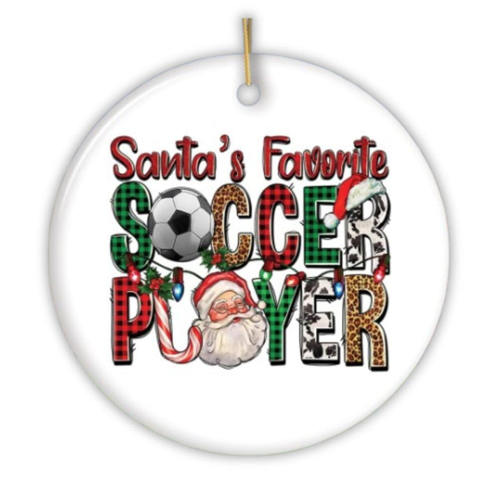 Santa’s Favorite Soccer Player Christmas Plaid Ornament, Coach Football Gift Ceramic Ornament OrnamentallyYou 