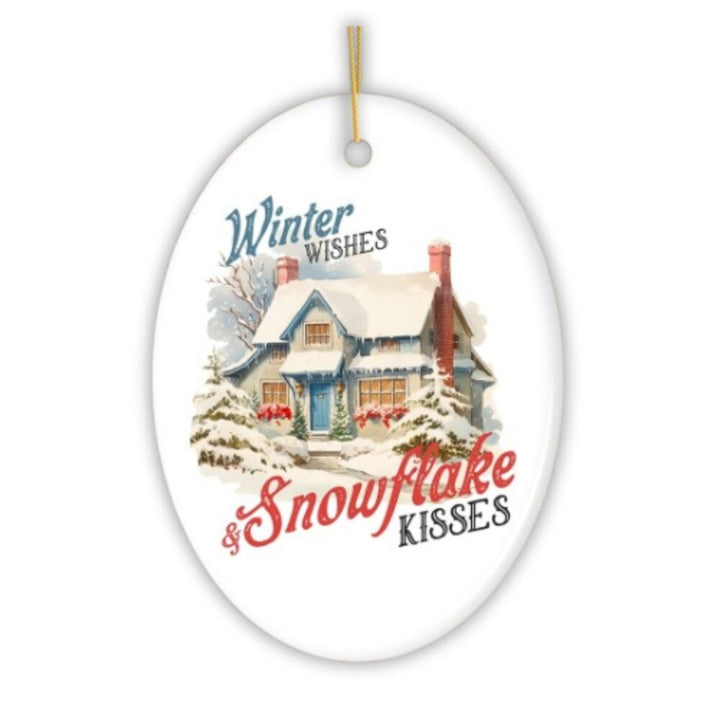 Winter Wishes and Snowflake Kisses Vintage Christmas Ornament Ceramic Ornament OrnamentallyYou 