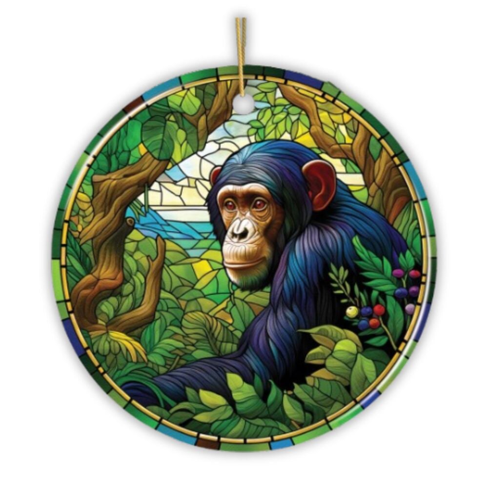 A Primate Safari Chimpanzee Stained Glass Style Ceramic Ornament, African Animals Christmas Gift and Decor Ceramic Ornament OrnamentallyYou 