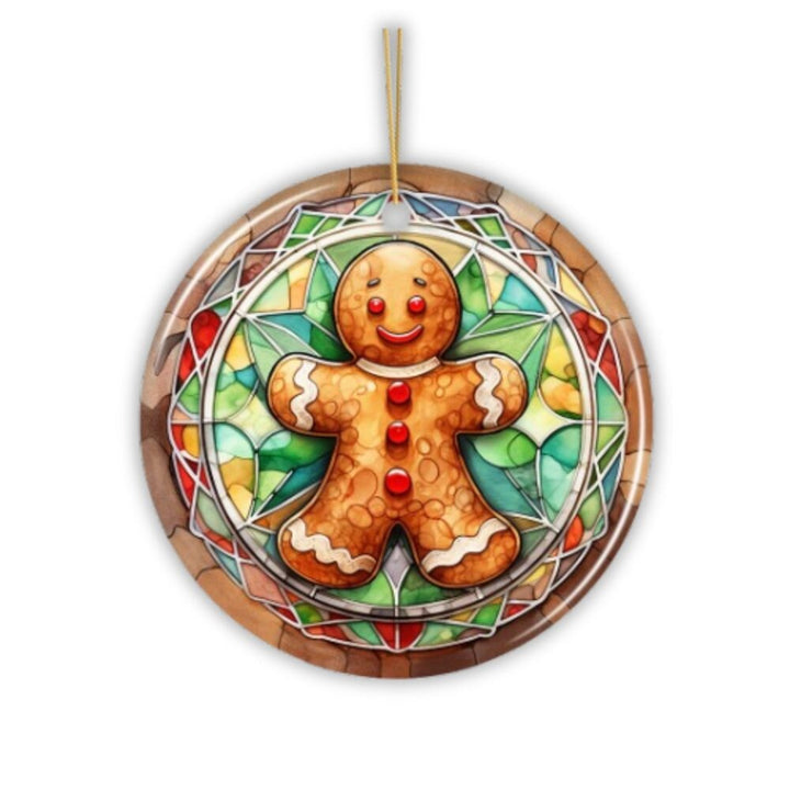 Handmade Gingerbread Man Stained Glass Style Ceramic Ornament, Christmas Gift and Decor Ceramic Ornament OrnamentallyYou 