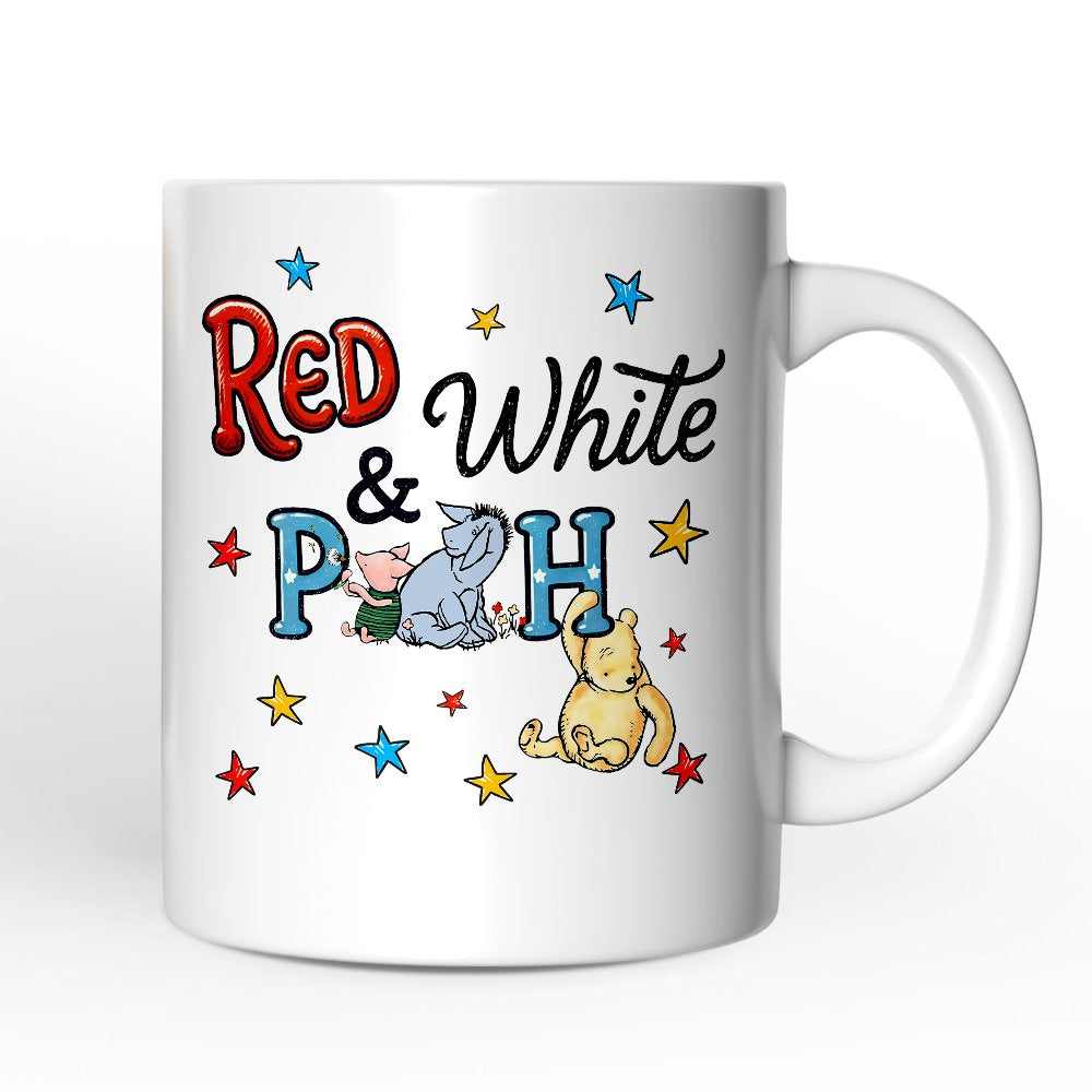 Patriotic 4th of July Winnie-the-Pooh Personalized Mug, 1926 A.A. Milne Red White & Proud Gift with Custom Name Personalized Ceramic Mug OrnamentallyYou White Non-Custom 